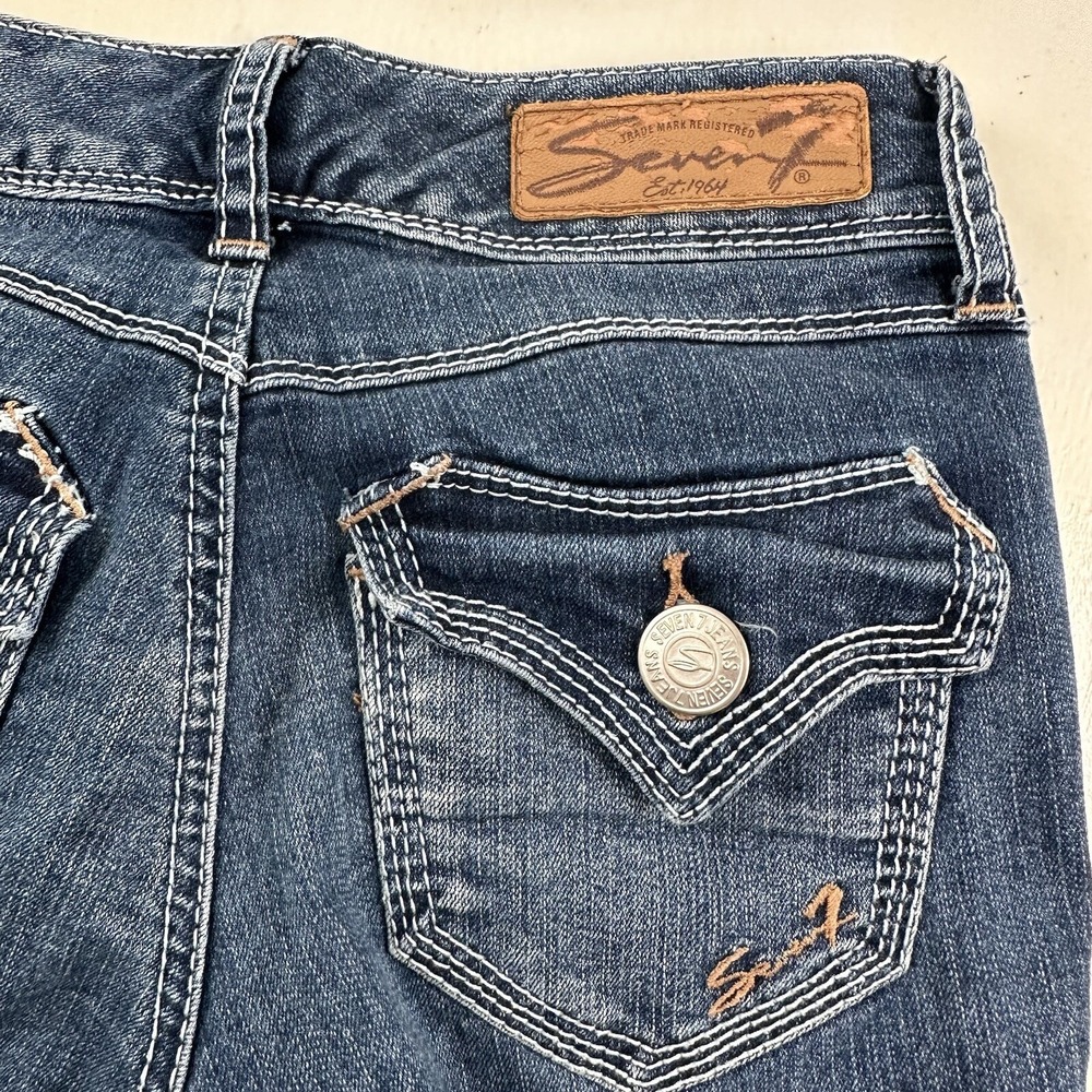Seven 7 Womens Rocker Slim Jeans 26x27 Blue Stretch Flap Back Pockets Tag Sz 25 - Picture 14 of 16